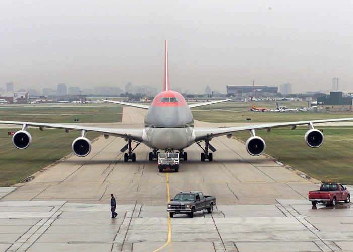 A large aircraft on the airfield at Winnipeg Richardson International Airport after diverting to the region on September 11, 2001.