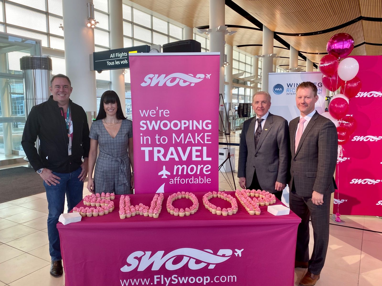 Swoop launch event inside the airport terminal